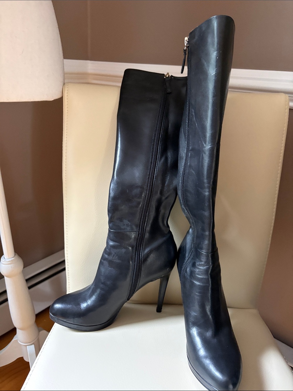 Nine West Black Leather Over-the-Knee Stiletto Boots